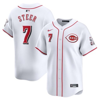 Men's Cincinnati Reds #7 Spencer Steer Nike White Home Limited Player Jersey Men's Cincinnati Reds #7 Spencer Steer Nike White Home Limited Player Jersey