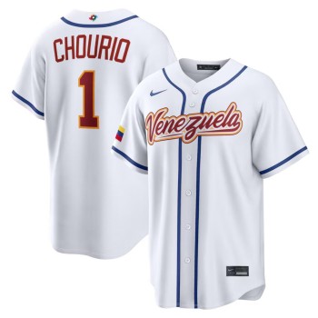 Men's Venezuela Baseball #1 Jackson Chourio White 2026 World Baseball Classic Home Stadium Jersey