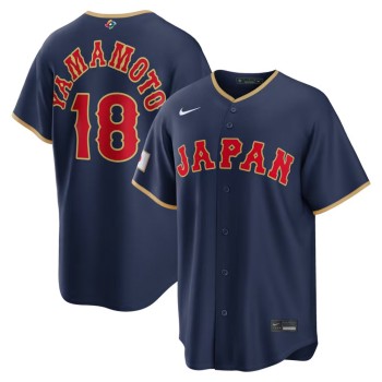Men's Japan Baseball #18 Yoshinobu Yamamoto Navy 2026 World Baseball Classic Road Stadium Jersey
