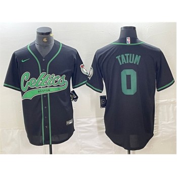 Men's Boston Celtics #0 Jayson Tatum Black With Patch Stitched Baseball Jersey Men's Boston Celtics #0 Jayson Tatum Black With Patch Stitched Baseball Jersey