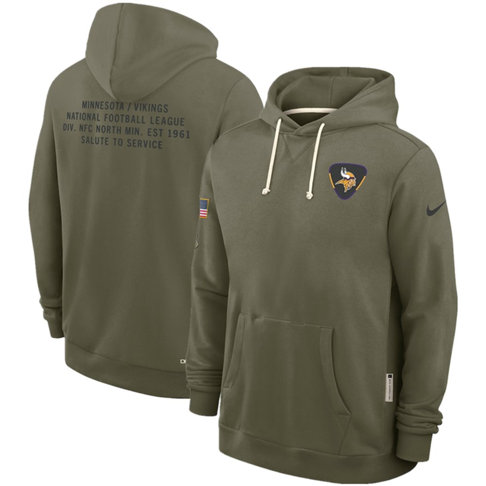 Men's Minnesota Vikings Olive 2025 Salute to Service Pullover Hoodie
