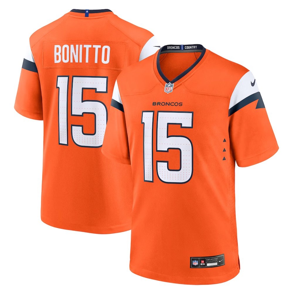 Men's Denver Broncos #15 Nik Bonitto Orange Team Game Jersey Men's Denver Broncos #15 Nik Bonitto Orange Team Game Jersey