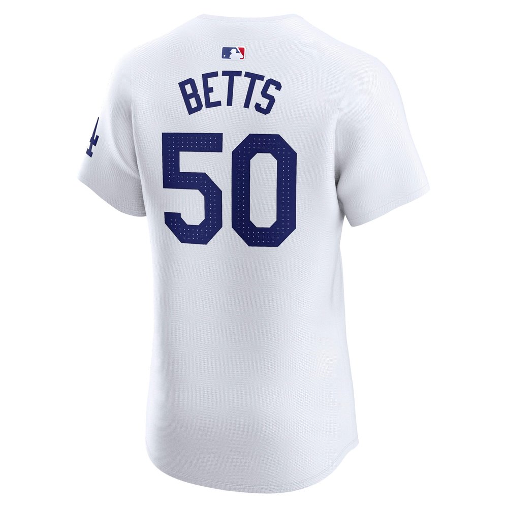Men's Los Angeles Dodgers #50 Mookie Betts White 2024 World Series Home Elite Player Jersey