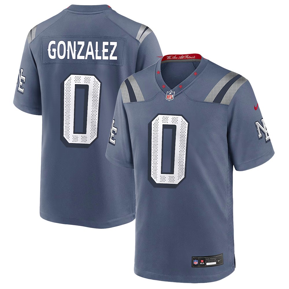 Men's New England Patriots #0 Christian Gonzalez Blue Rivalries Collection Game Jersey
