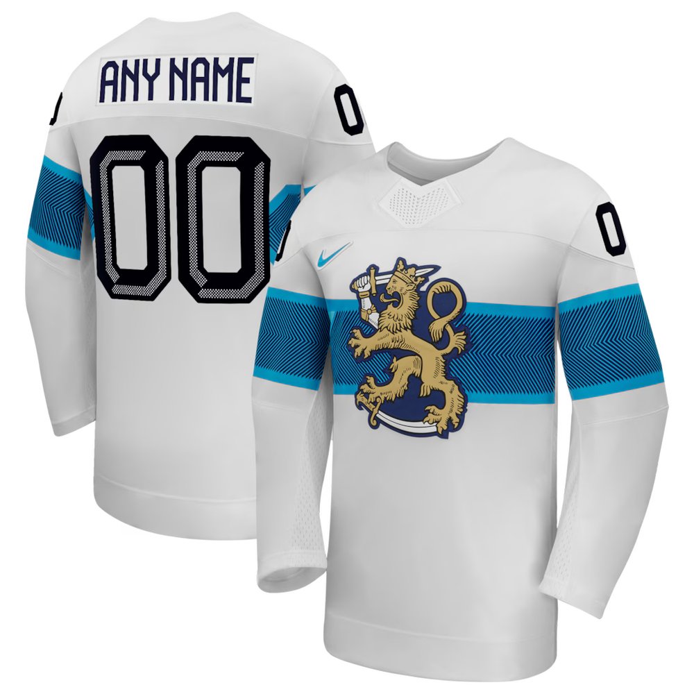 Youth Finland Hockey Custom White 2026 Away Replica Jersey