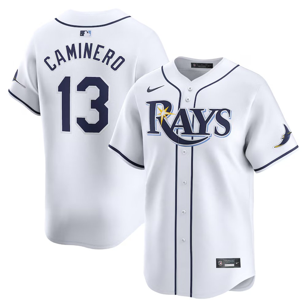 Men's Tampa Bay Rays #13 Junior Caminero White Home Limited Player Jersey