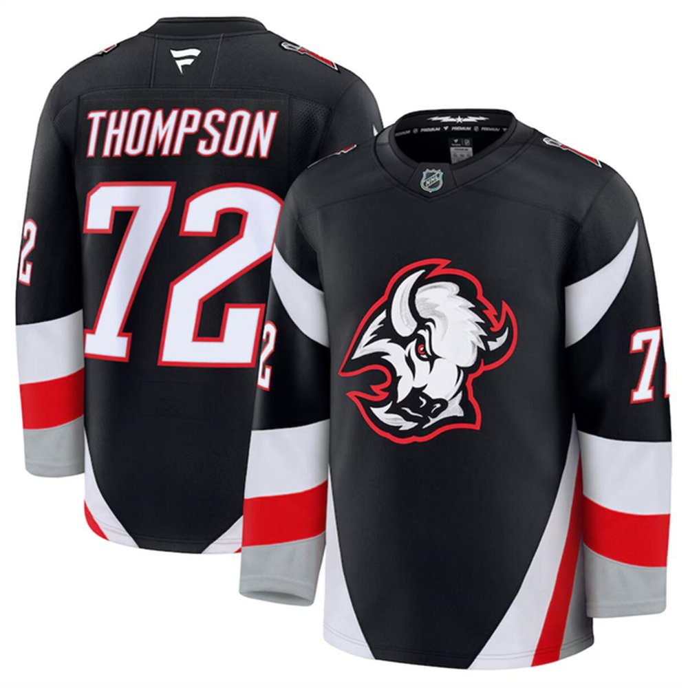 Men's Buffalo Sabres #72 Tage Thompson Black 2024-25 Alternate Stitched Hockey Premium Jersey