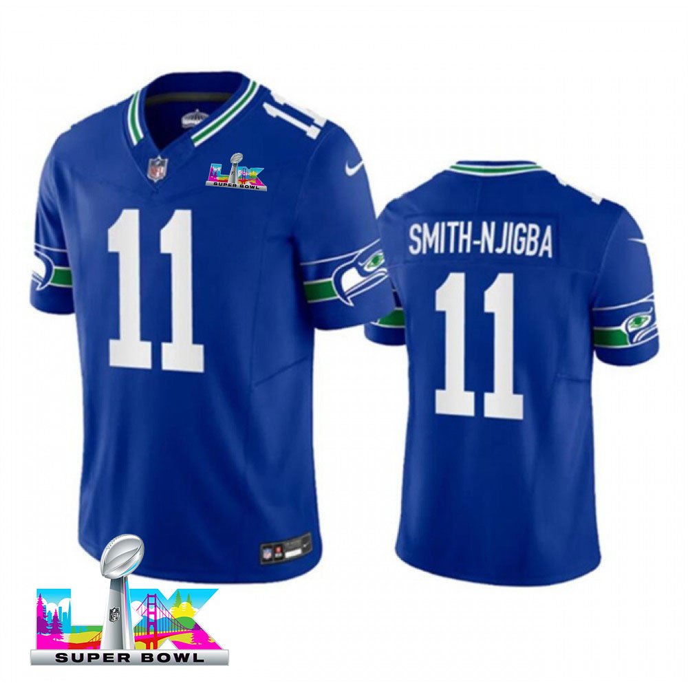 Men's Seattle Seahawks #11 Jaxon Smith-Njigba Royal Super Bowl LX F.U.S.E. Vapor Limited Stitched Football Jersey