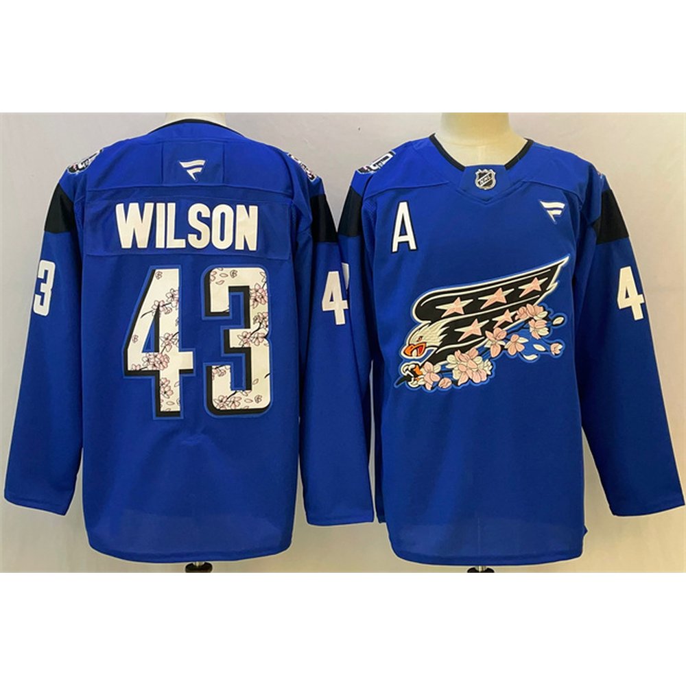 Men's Washington Capitals #43 Tom Wilson Blue Cherry Blossom With A Patch Stitched Hockey Premium Jersey Men's Washington Capitals #43 Tom Wilson Blue Cherry Blossom With A Patch Stitched Hockey Premium Jersey
