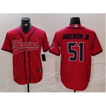 Men's Houston Texans #51 Will Anderson Jr. Red With Patch Cool Base Stitched Baseball Jersey Men's Houston Texans #51 Will Anderson Jr. Red With Patch Cool Base Stitched Baseball Jersey