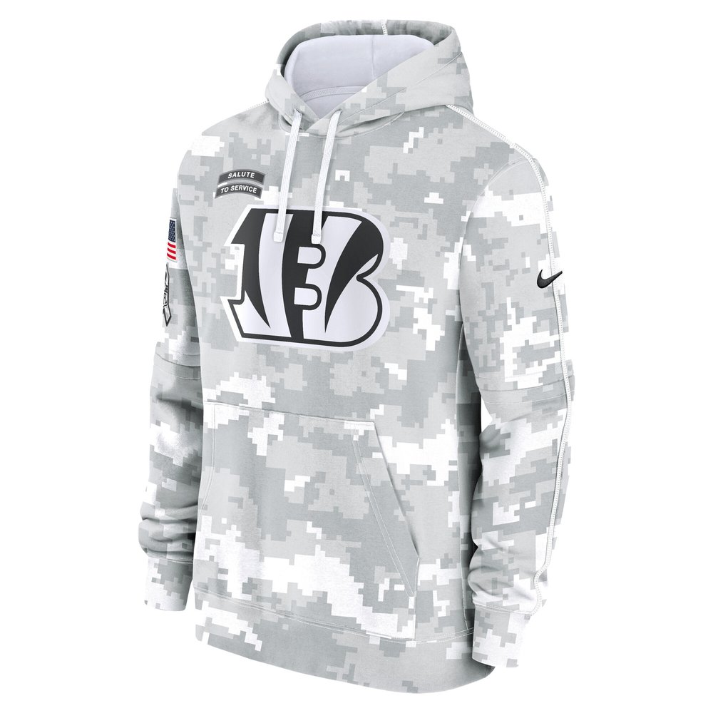 Youth Cincinnati Bengals White/Gray 2024 Salute To Service Pullover Hoodie