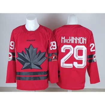 Youth Canada Hockey #29 Nathan MacKinnon Red 2026 Away Replica Jersey