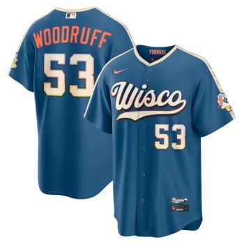 Youth Milwaukee Brewers #53 Brandon Woodruff Nike Mineral Blue 2026 City Connect Stadium Jersey