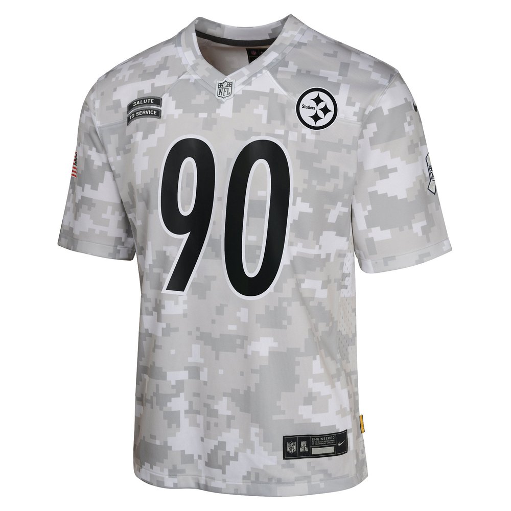 Youth Pittsburgh Steelers T.J. Watt Arctic Camo 2024 Salute to Service Game Jersey Youth Pittsburgh Steelers T.J. Watt Arctic Camo 2024 Salute to Service Game Jersey