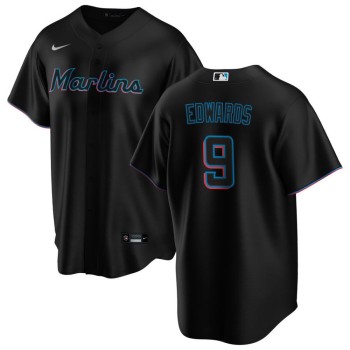 Men's Miami Marlins #9 Xavier Edwards Nike Black Home Replica Jersey Men's Miami Marlins #9 Xavier Edwards Nike Black Home Replica Jersey