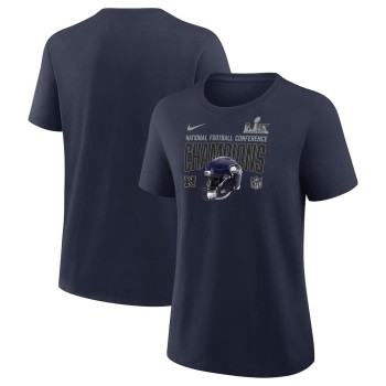 Women's Seattle Seahawks Nike College Navy 2025 NFC Champions Helmet T-Shirt Women's Seattle Seahawks Nike College Navy 2025 NFC Champions Helmet T-Shirt