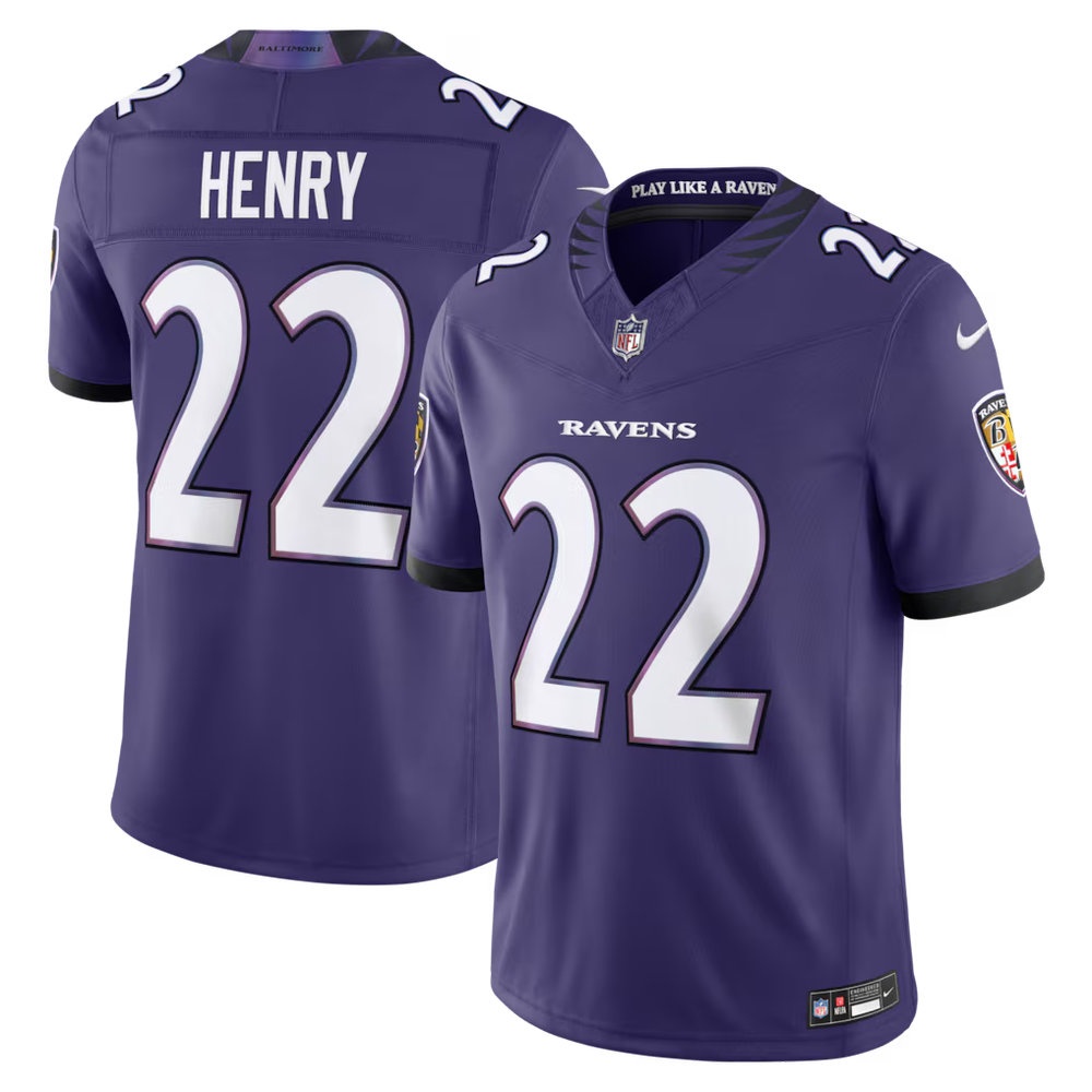 Men's Baltimore Ravens #22 Derrick Henry Purple Vapor F.U.S.E. Sewn Down Limited Jersey