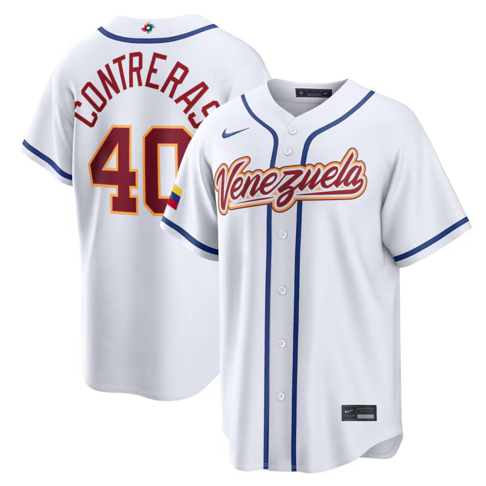 Men's Venezuela Baseball #40 Willson Contreras White 2026 World Baseball Classic Home Stadium Jersey
