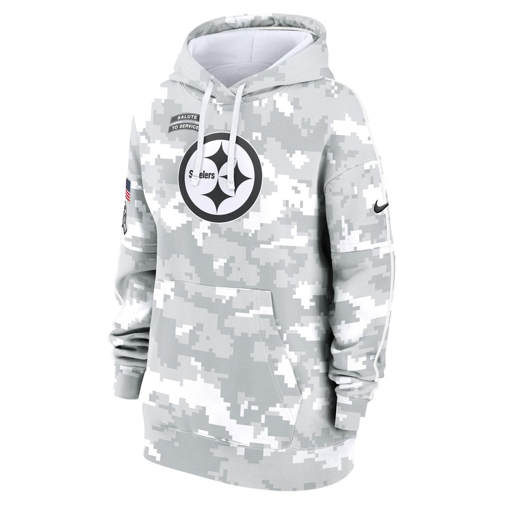 Women's Pittsburgh Steelers Arctic Camo 2024 Salute To Service Club Fleece Pullover Hoodie Women's Pittsburgh Steelers Arctic Camo 2024 Salute To Service Club Fleece Pullover Hoodie