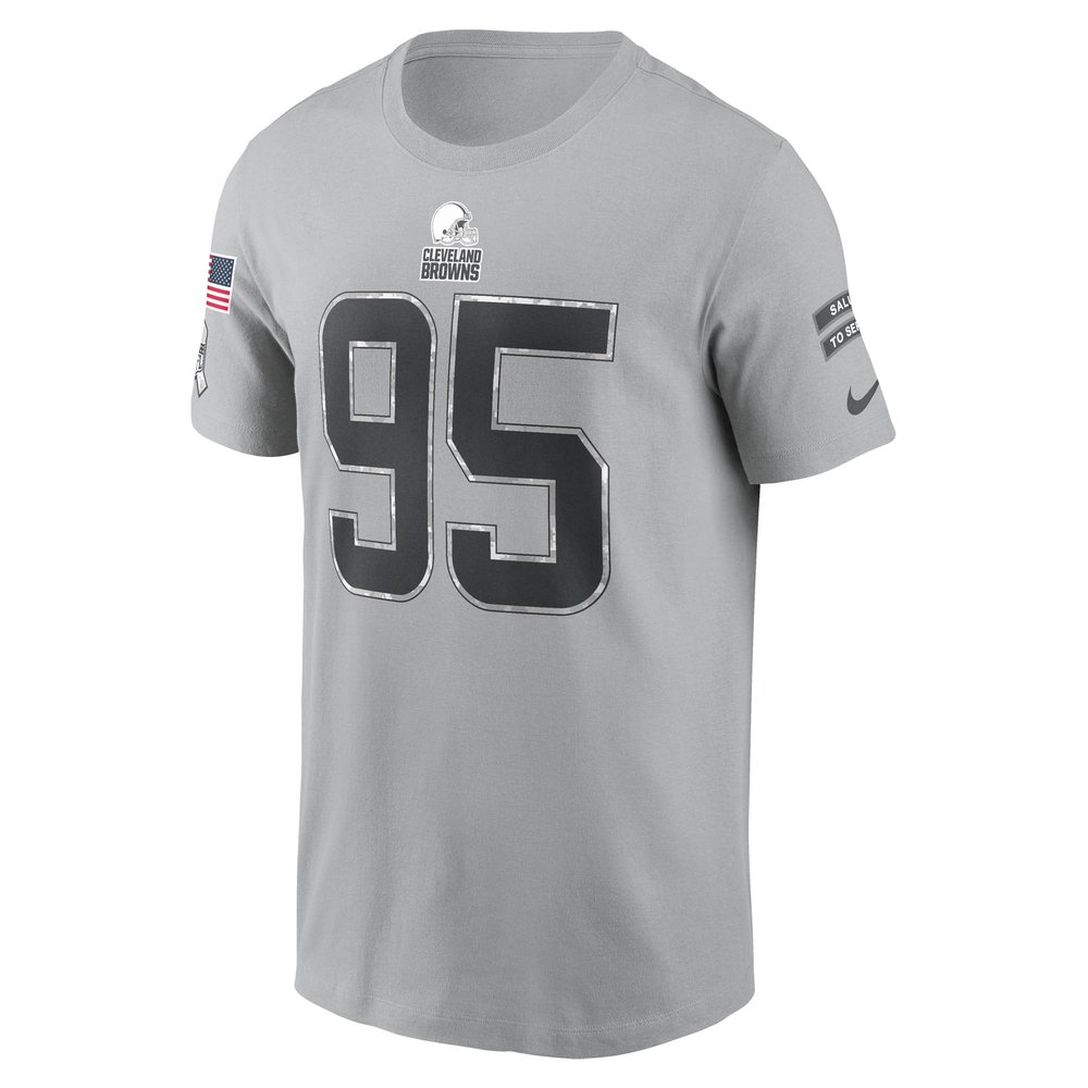 Men's Cleveland Browns Myles Garrett Gray 2024 Salute To Service Name & Number T-Shirt Men's Cleveland Browns Myles Garrett Gray 2024 Salute To Service Name & Number T-Shirt