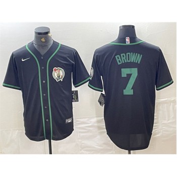 Men's Boston Celtics #7 Jaylen Brown Black With Patch Stitched Baseball Jersey Men's Boston Celtics #7 Jaylen Brown Black With Patch Stitched Baseball Jersey