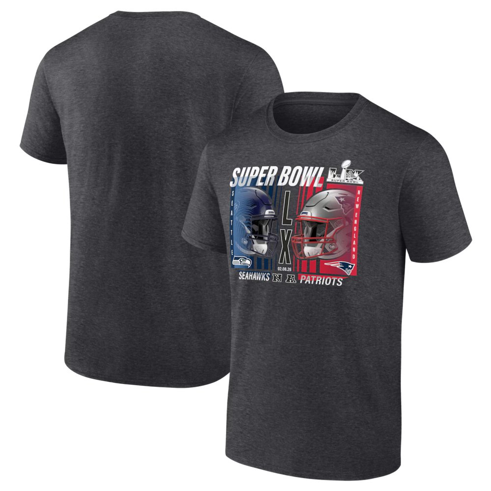 Men's New England Patriots vs. Seattle Seahawks Charcoal Super Bowl LX Matchup Final Battle T-Shirt