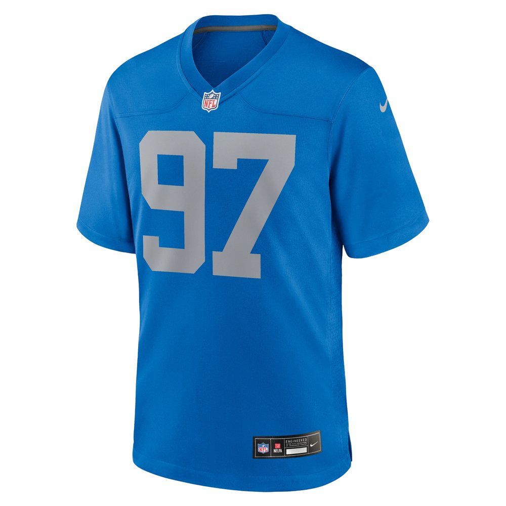 Men's Detroit Lions #97 Aidan Hutchinson Blue Alternate Game Jersey Men's Detroit Lions #97 Aidan Hutchinson Blue Alternate Game Jersey