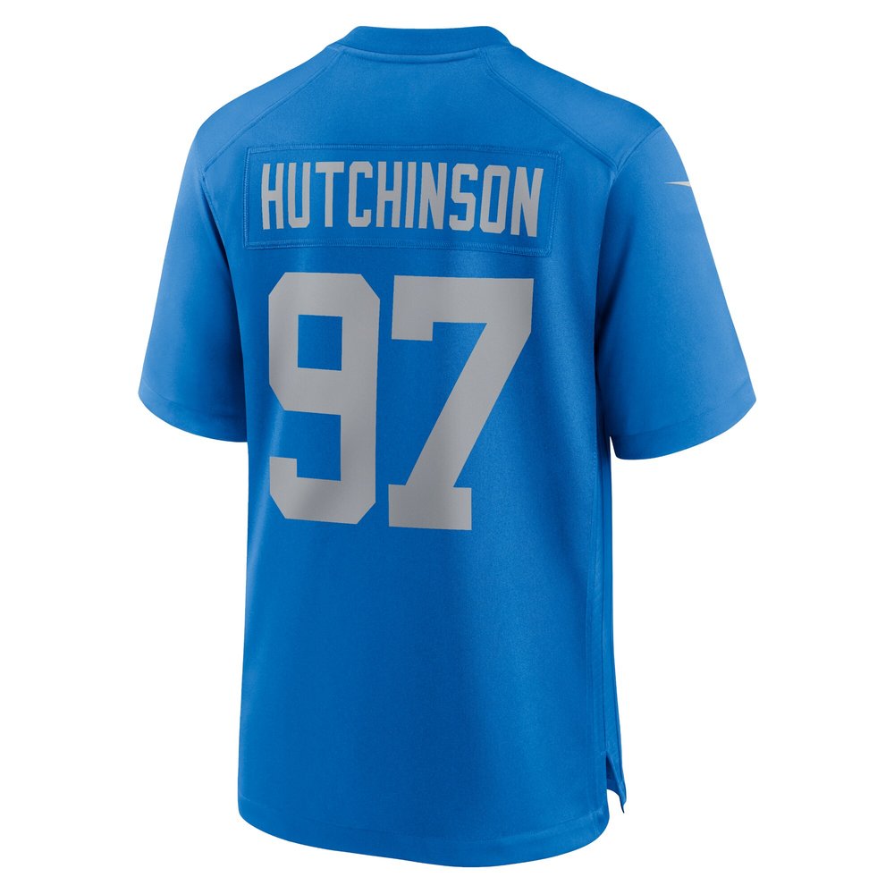 Men's Detroit Lions #97 Aidan Hutchinson Blue Alternate Game Jersey Men's Detroit Lions #97 Aidan Hutchinson Blue Alternate Game Jersey