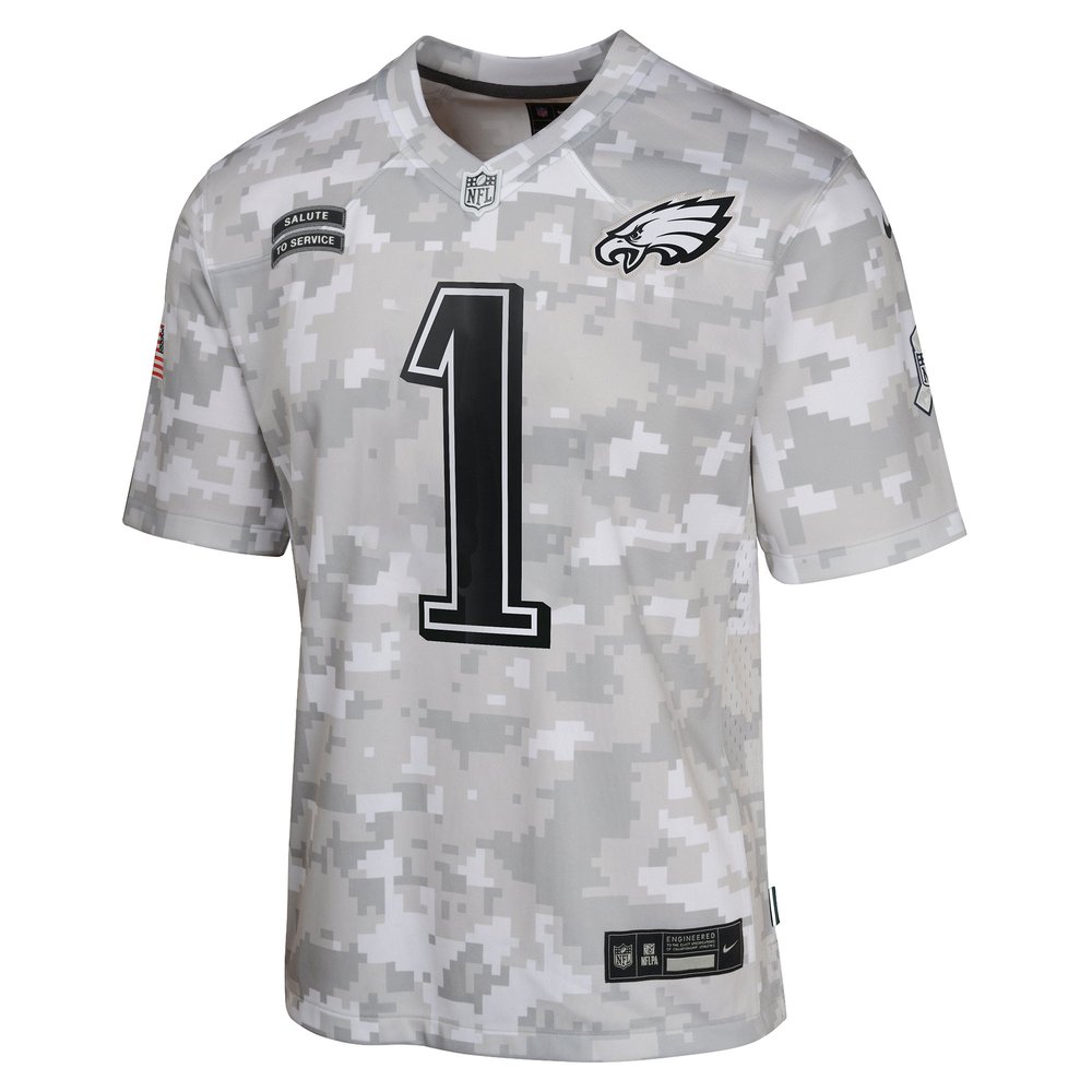 Youth Philadelphia Eagles #1 Jalen Hurts Arctic Camo 2024 Salute to Service Game Jersey Youth Philadelphia Eagles #1 Jalen Hurts Arctic Camo 2024 Salute to Service Game Jersey
